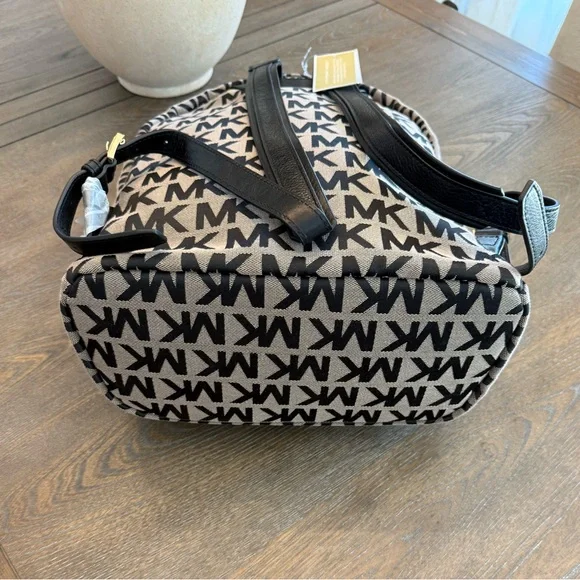 Michael Kors Black and Tan Logo Backpack - Picture 3 of 9